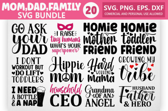 Mom,Dad,Familly SVG Bundle Vol 5 for Crafts and Graphics